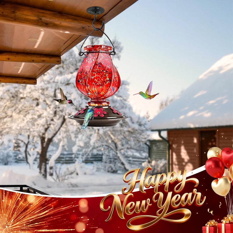 BOLITE Hummingbird Feeder, Hand Blown Glass Hummingbird Feeders for Outdoors Hanging, with Ant Moat and 5 Feeding Ports, 22 Ounces, Red, Birthday Gifts for Women Men, Gifts for Mom Dad - Image 2